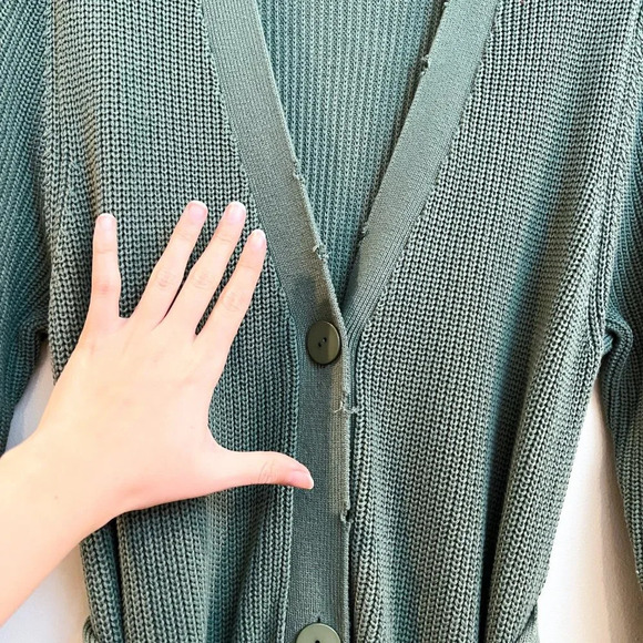 SER.O.YA Amanda Green Knit V Neck Tie Waist Button Down Sweater Maxi Dress L - Picture 8 of 13